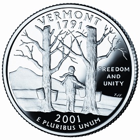 Image of a Vermont State quarter coin